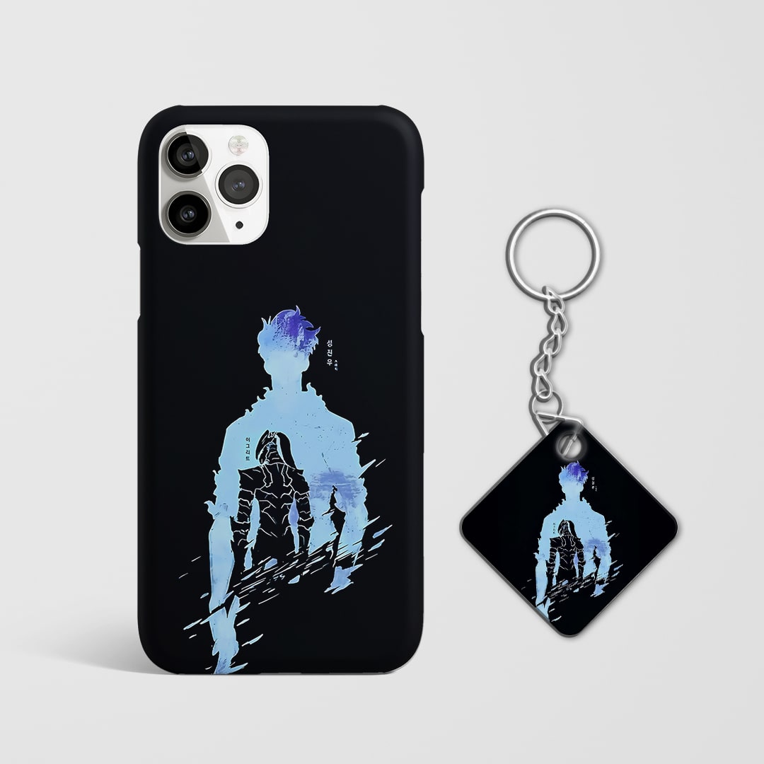 Back view of silhouette phone cover featuring Jinwoo's outline with Keychain.