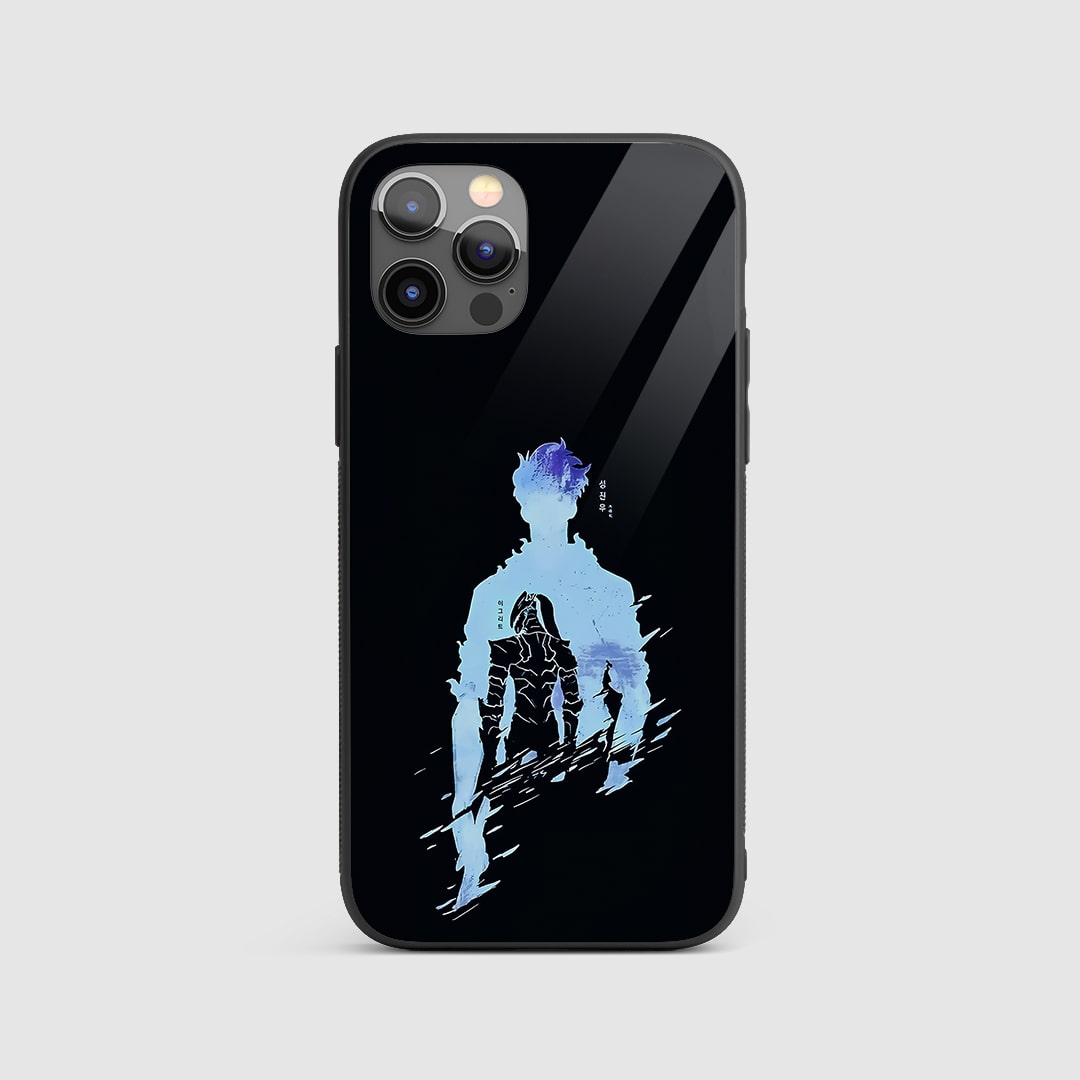 Sung Jinwoo Silhouette Silicone Armored Phone Case front view with shadow design.