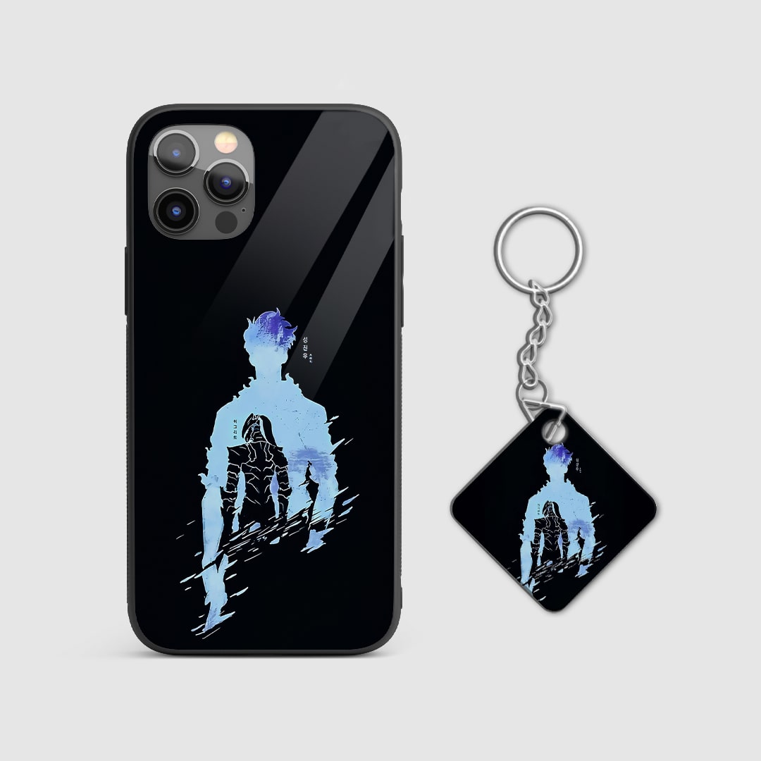 Back view of Jinwoo Silhouette Case featuring dark silhouette artwork with Keychain.