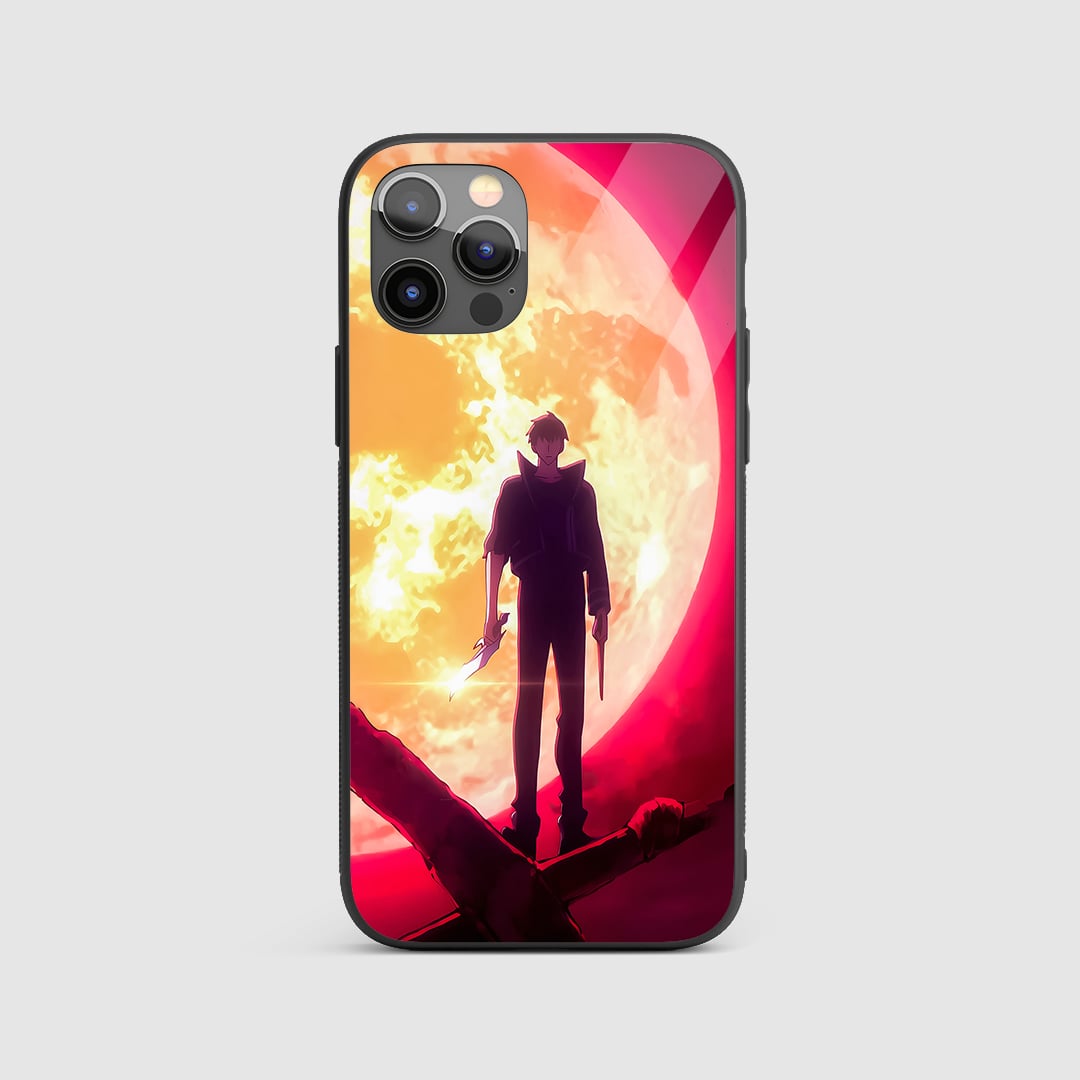 Sung Jinwoo Sun Silicone Armored Phone Case front view with radiant art.