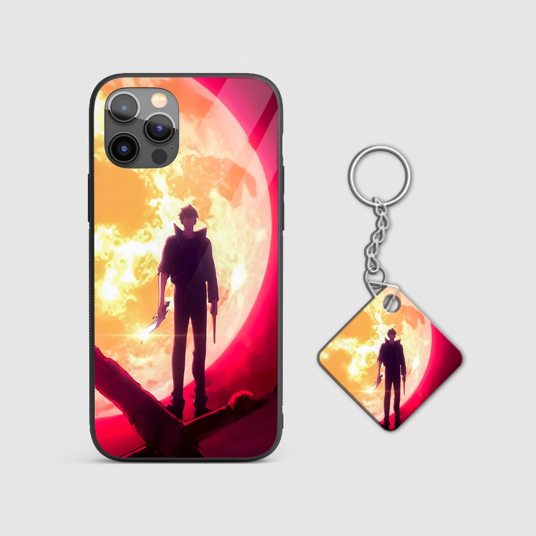 Side view of Sun Silicone Case with snug fit and glowing design with Keychain.