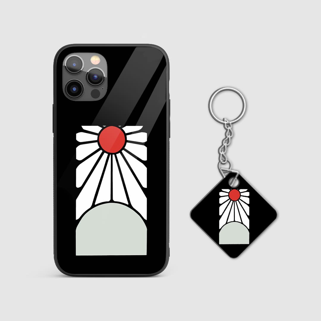 Distinctive design of Tanjiro Kamado's earrings from Demon Slayer on a durable silicone phone case with Keychain.