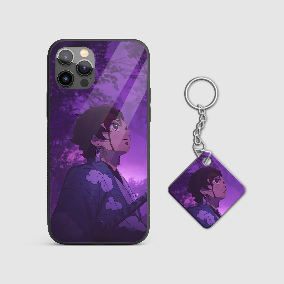 Elegant design of Tanjiro Kamado from Demon Slayer on a durable silicone phone case with Keychain.