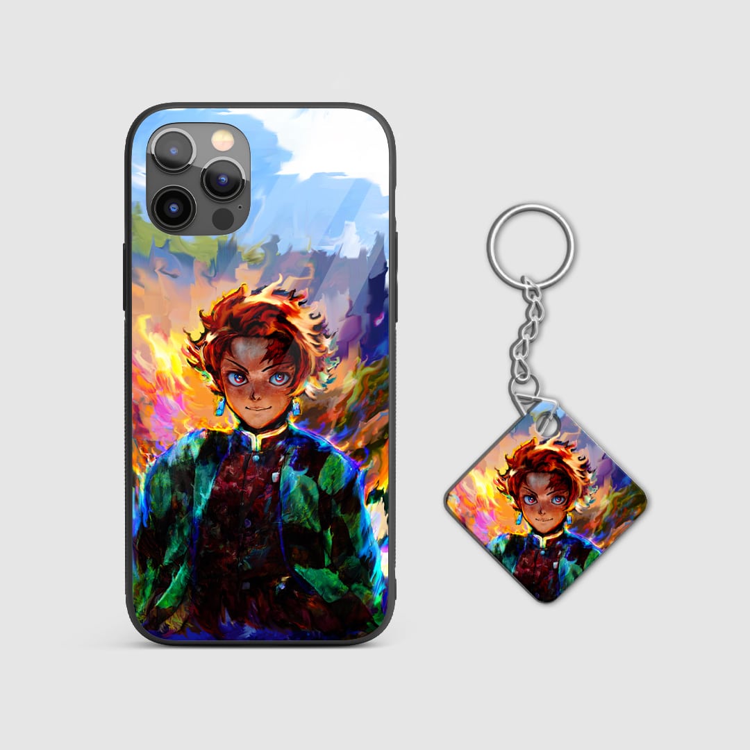 Artistic design of Tanjiro Kamado from Demon Slayer on a durable silicone phone case with Keychain.