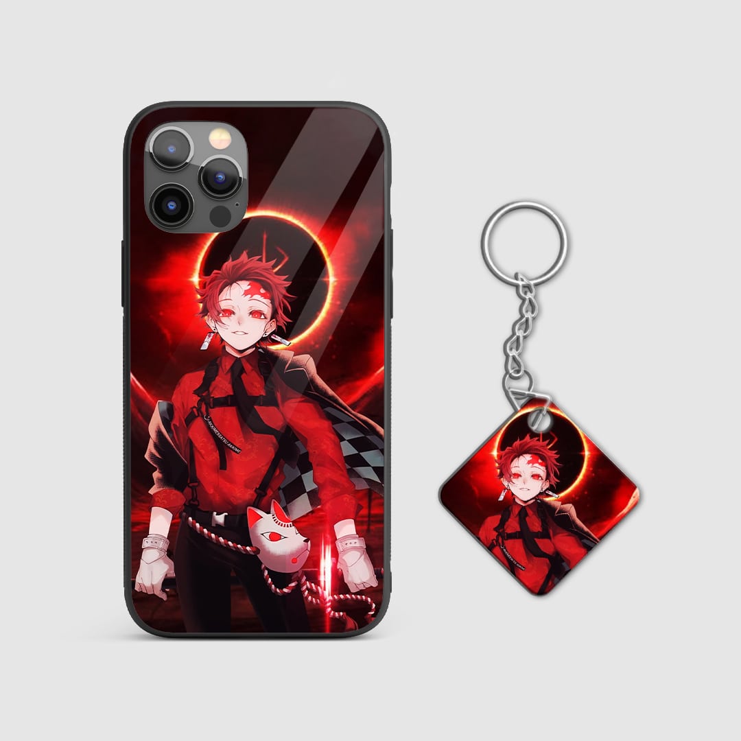 Bold design of Tanjiro Kamado from Demon Slayer on a durable silicone phone case with Keychain.