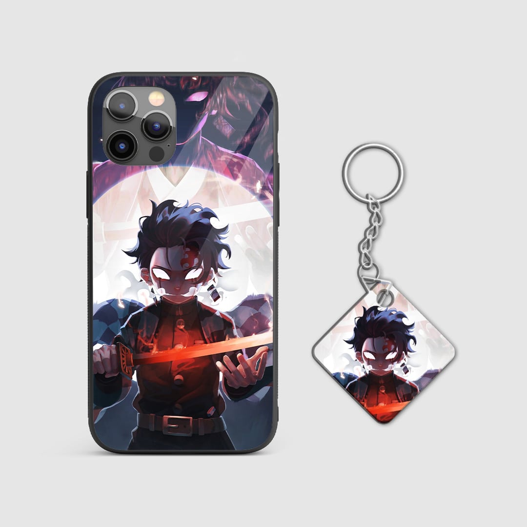 Bold design of Tanjiro Kamado from Demon Slayer on a durable silicone phone case with Keychain.