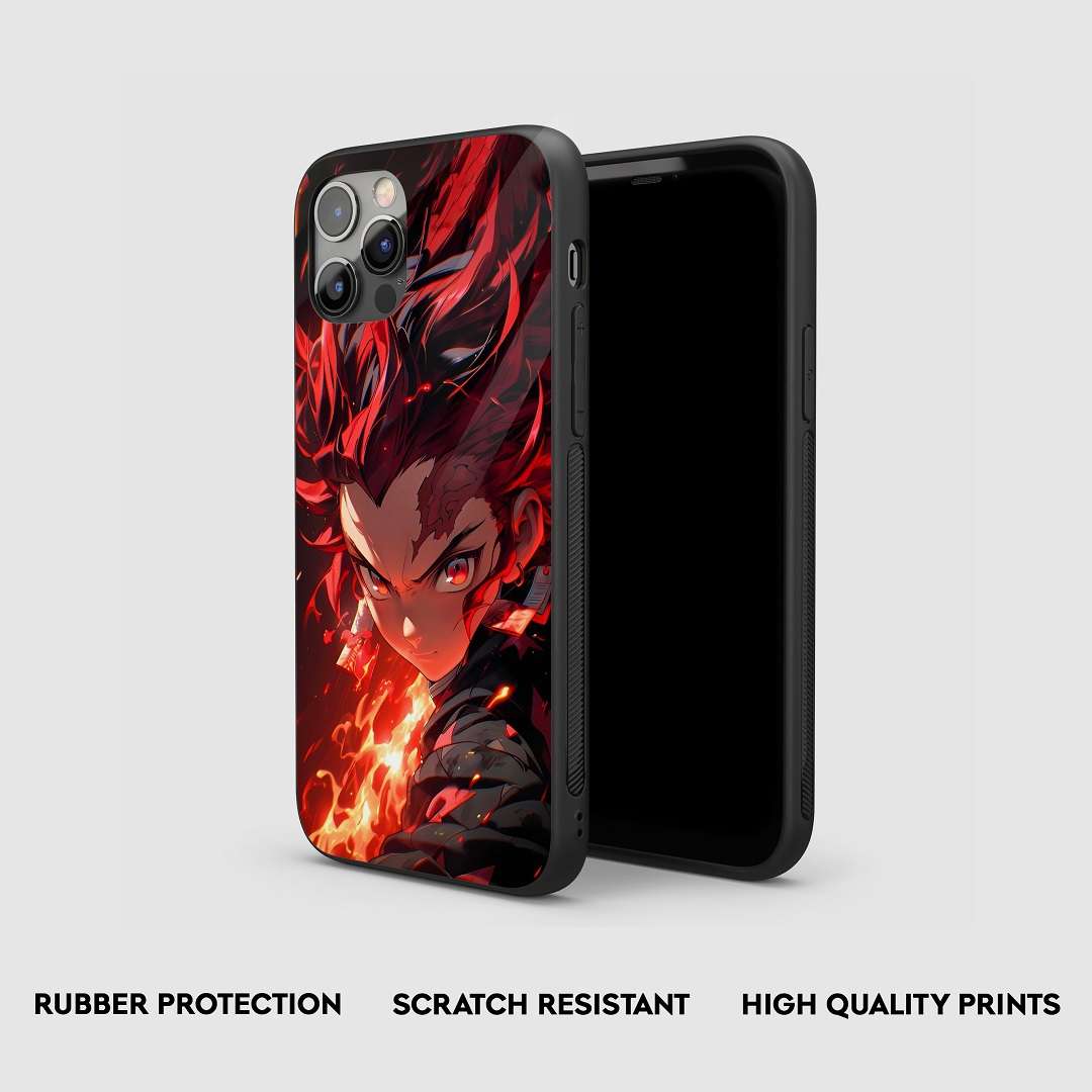 Side view of the Tanjiro Kamado Graphic Armored Phone Case, highlighting its thick, protective silicone material.