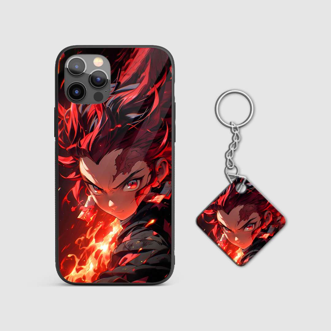 Striking design of Tanjiro Kamado from Demon Slayer on a durable silicone phone case with Keychain.
