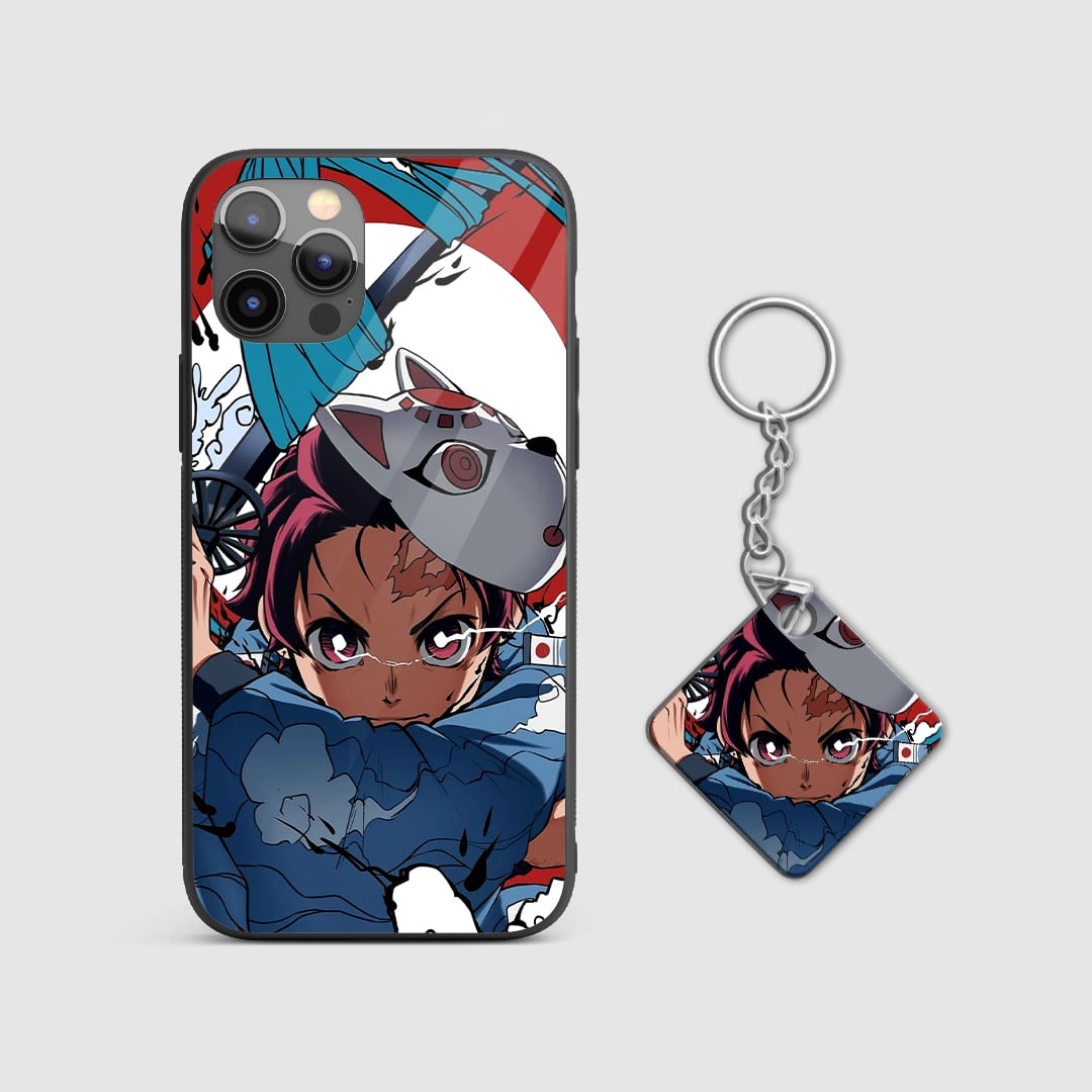 Iconic design of Tanjiro Kamado's mask from Demon Slayer on a durable silicone phone case with Keychain.