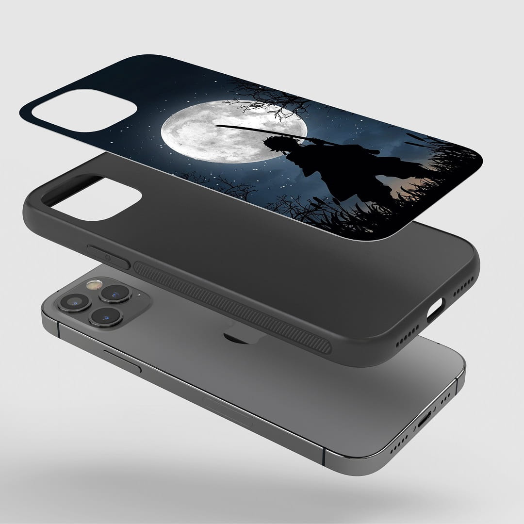 Tanjiro White Moon Phone Case installed on a smartphone, offering robust protection and a serene design.