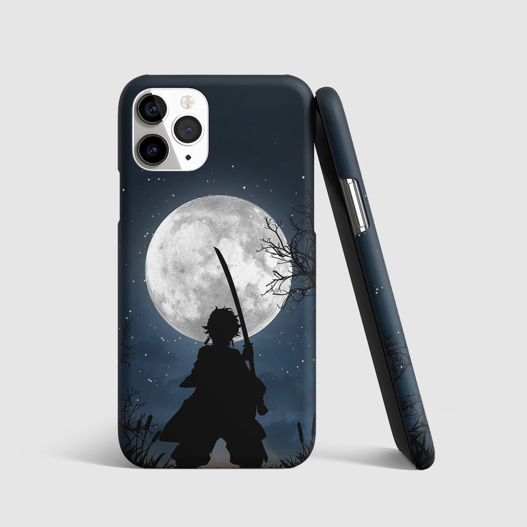 Tanjiro Kamado under a white moonlit sky on phone cover.