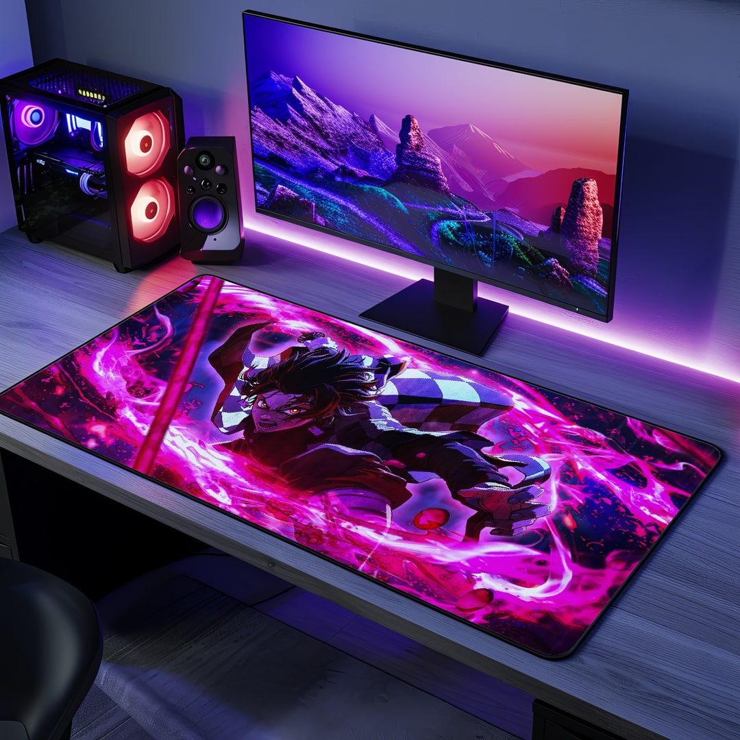 Tanjiro Rage Burst Desk Mat with fierce anime design