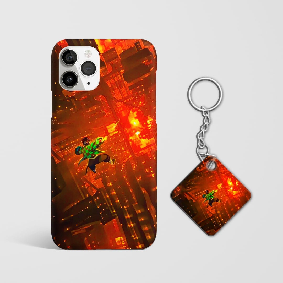 Tanjiro Falling Phone Cover Demon Slayer design with Keychain.