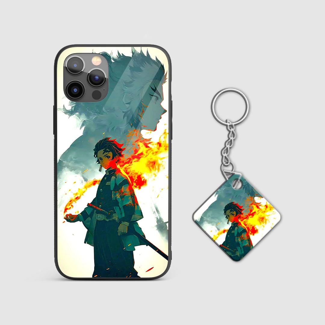 Shockproof Tanjiro Fire Breathing phone case design with Keychain