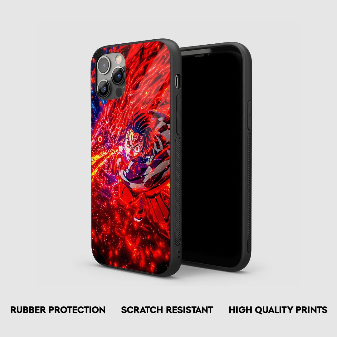 Side angle of Tanjiro Fire Breathing anime armored phone case