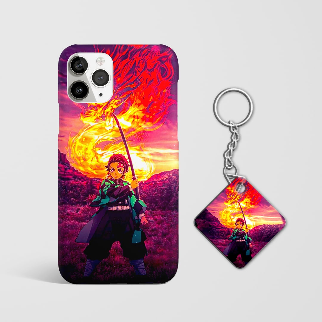 Back design of Demon Slayer Tanjiro Hinokami case with Keychain