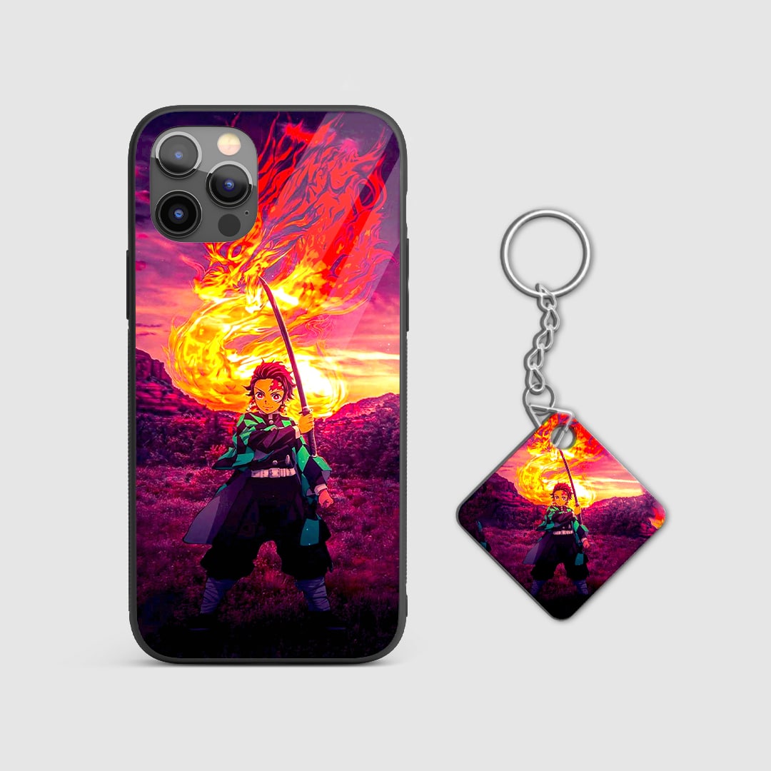 Back design of Demon Slayer Tanjiro Hinokami case with Keychain