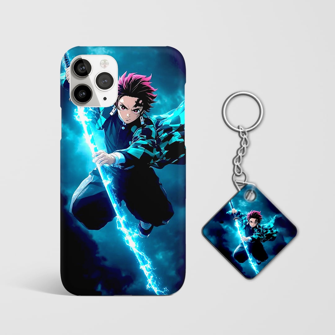 Durable Tanjiro Lightning Breath phone cover with Keychain