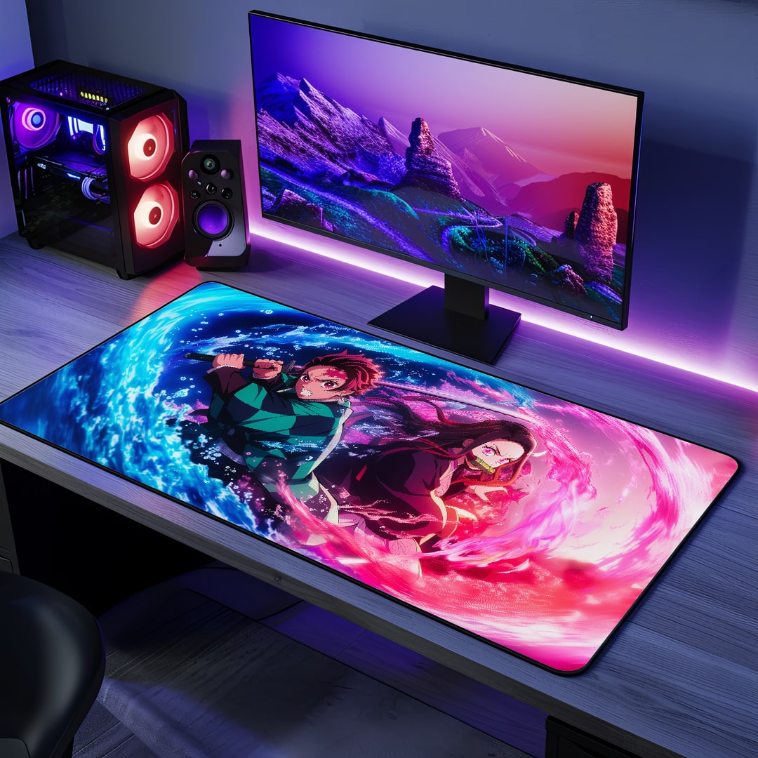 Tanjiro and Nezuko Action Desk Mat with dynamic anime artwork