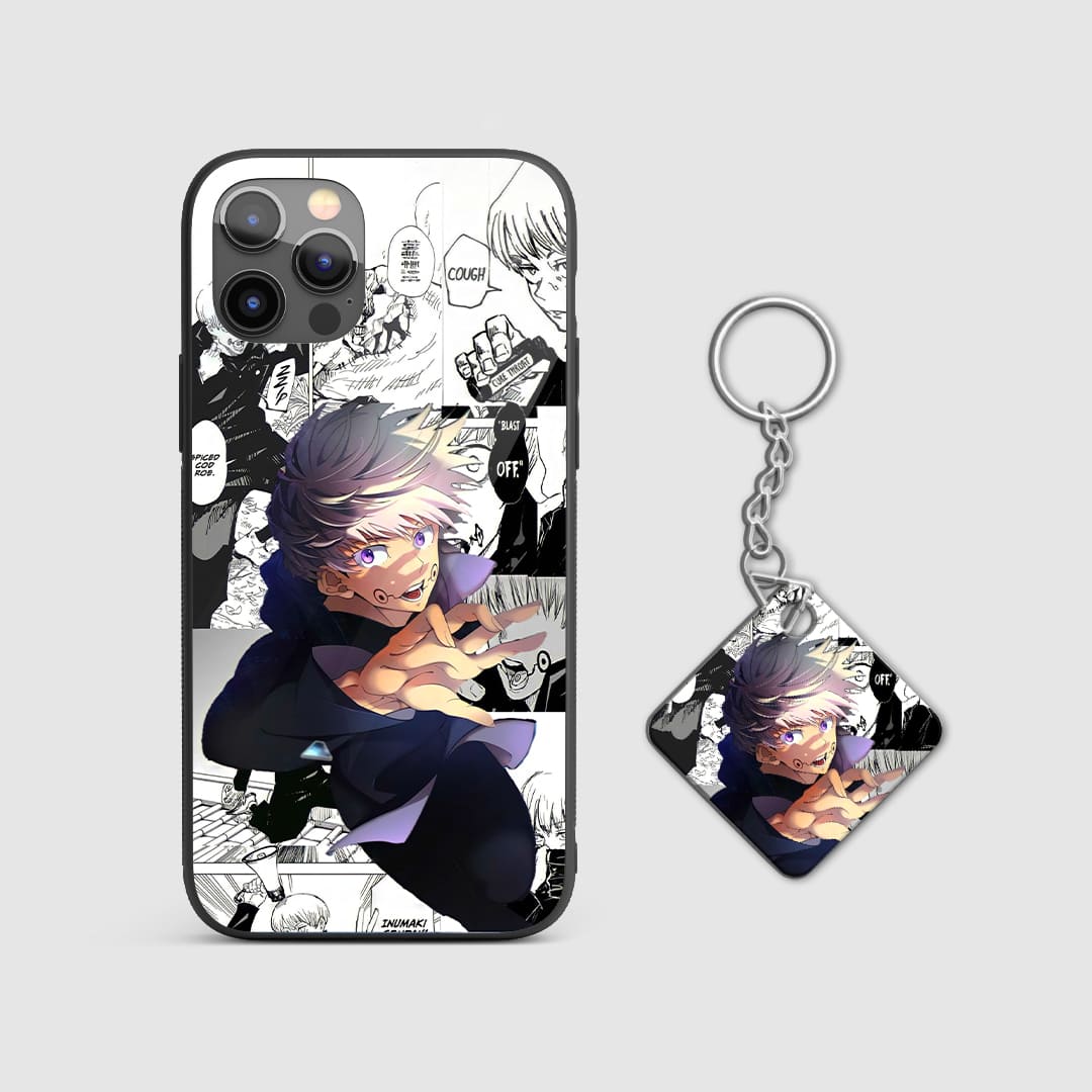 Artistic manga depiction of Toge Inumaki showing his unique abilities on the silicone phone case with Keychain.