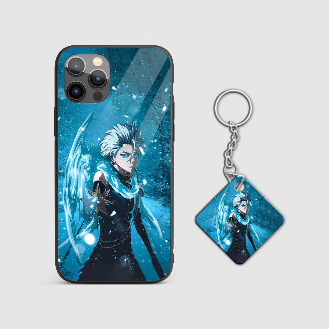 Dynamic design of Toshiro Hitsugaya from Bleach on a durable silicone phone case with Keychain.