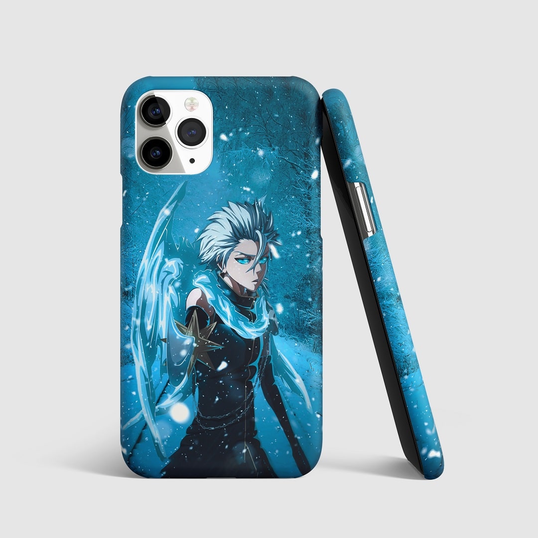 Dynamic artwork of Toshiro Hitsugaya from "Bleach" in action on phone cover.