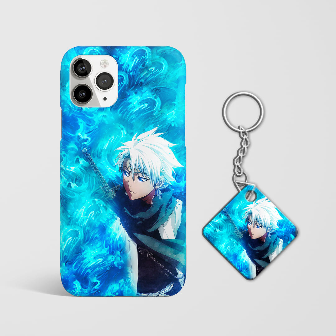Close-up of Toshiro Hitsugaya’s intense expression on blue phone case with Keychain.