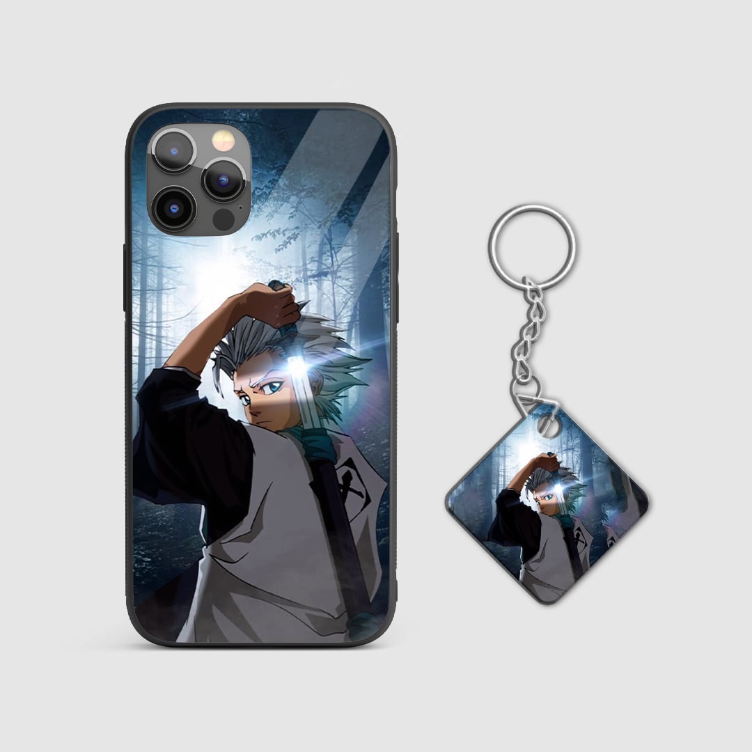 Bold graphic design of Toshiro Hitsugaya from Bleach on a durable silicone phone case with Keychain.