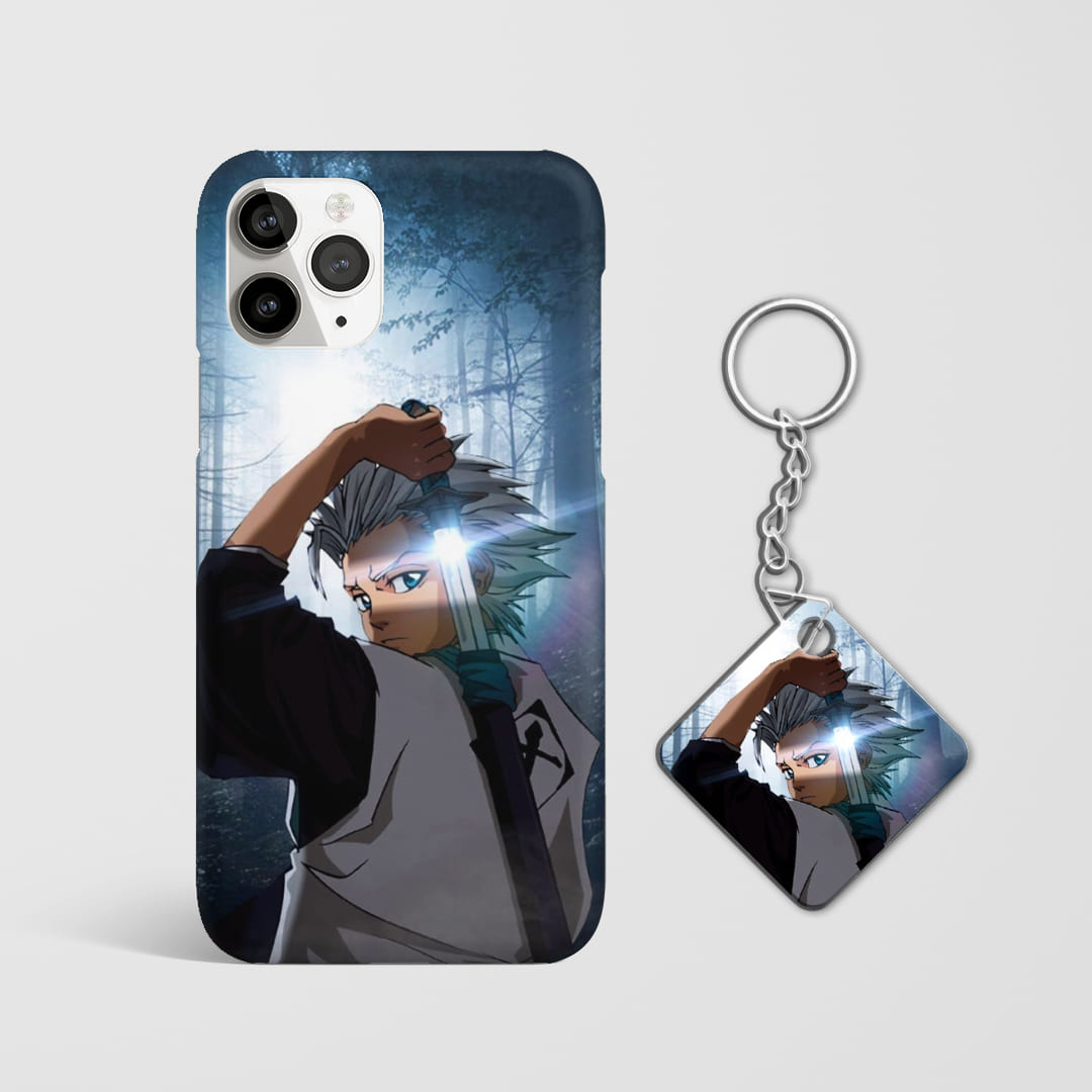 Close-up of Toshiro Hitsugaya’s intense expression on graphic phone case with Keychain.
