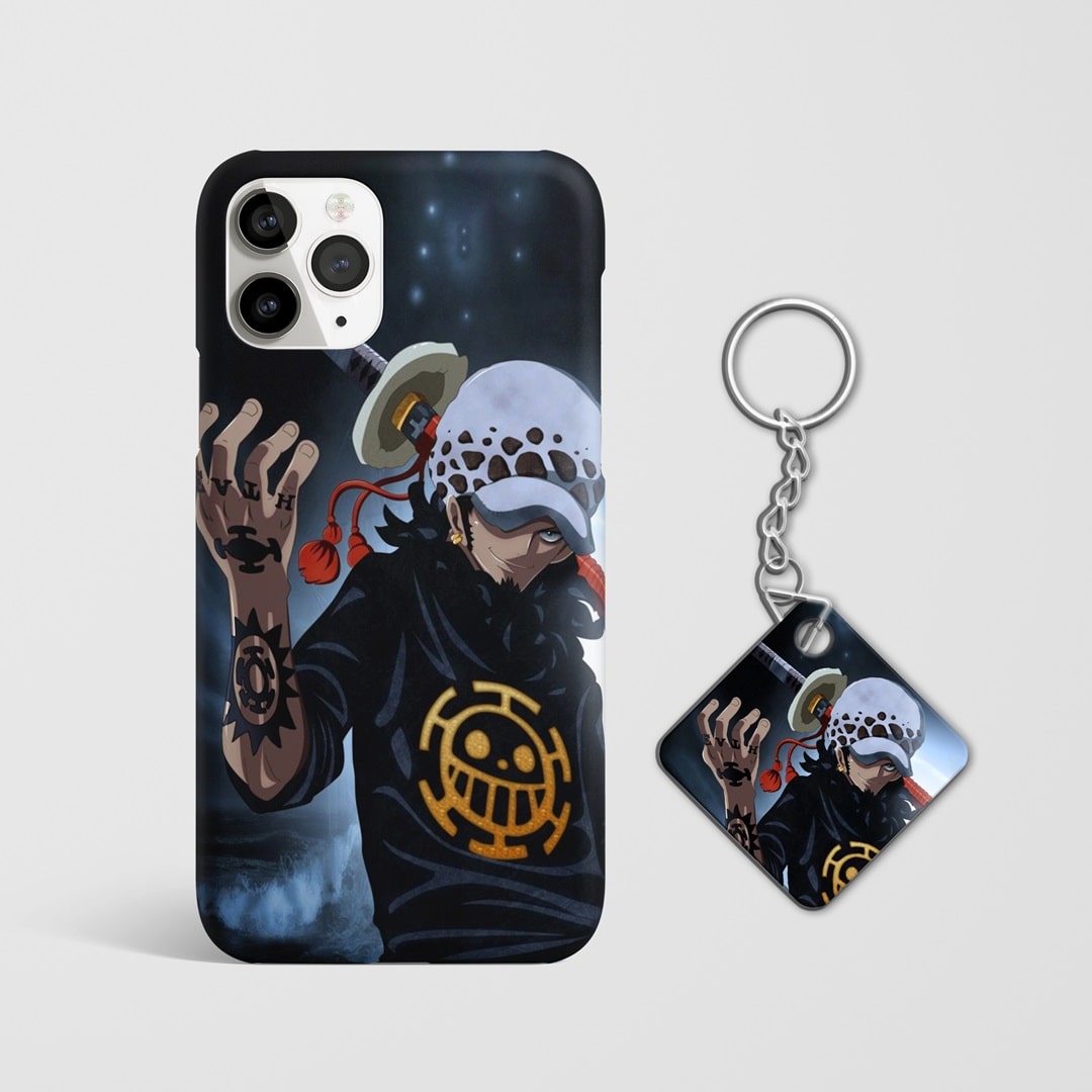 Close-up of the Trafalgar Law Graphic Phone Cover highlighting the intricate design with Keychain.