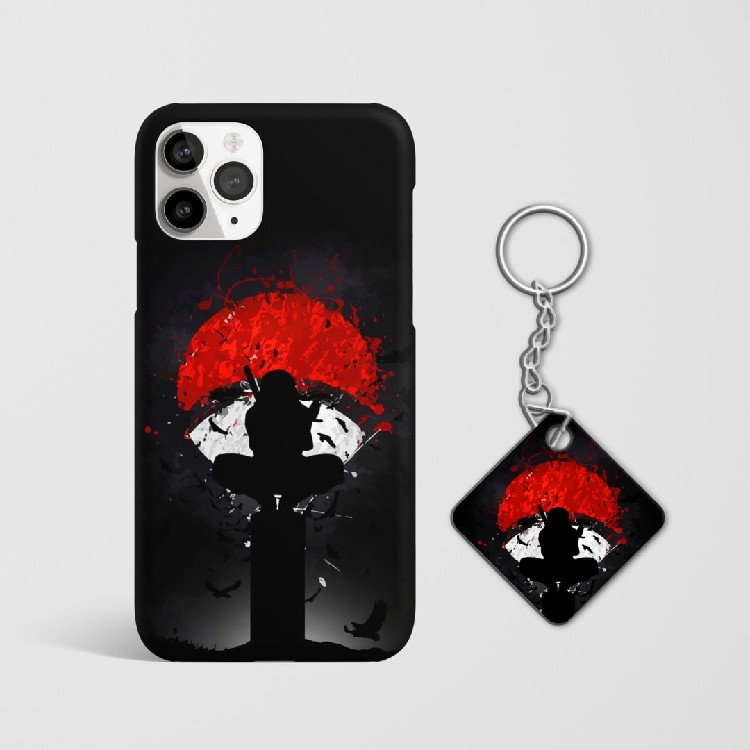 Close-up of Uchiha Clan Symbol Phone Cover, showing detailed 3D matte design with Keychain.