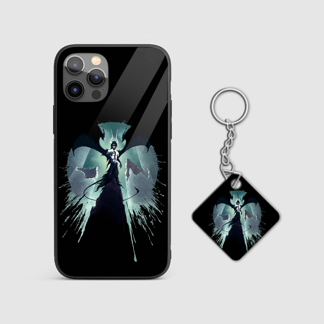 Fierce design of Ulquiorra Cifer from Bleach on a durable silicone phone case with Keychain.