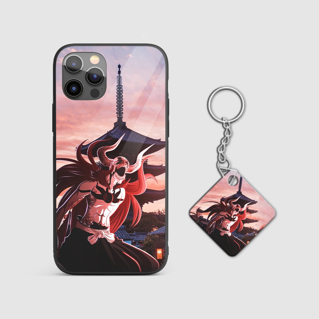 Fierce design of Vasto Lorde from Bleach on a durable silicone phone case with Keychain.