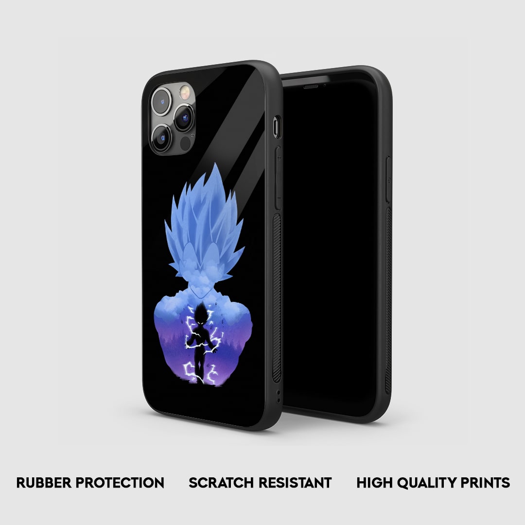 Side view of the Vegeta Blue Armored Phone Case, highlighting its thick, protective silicone.