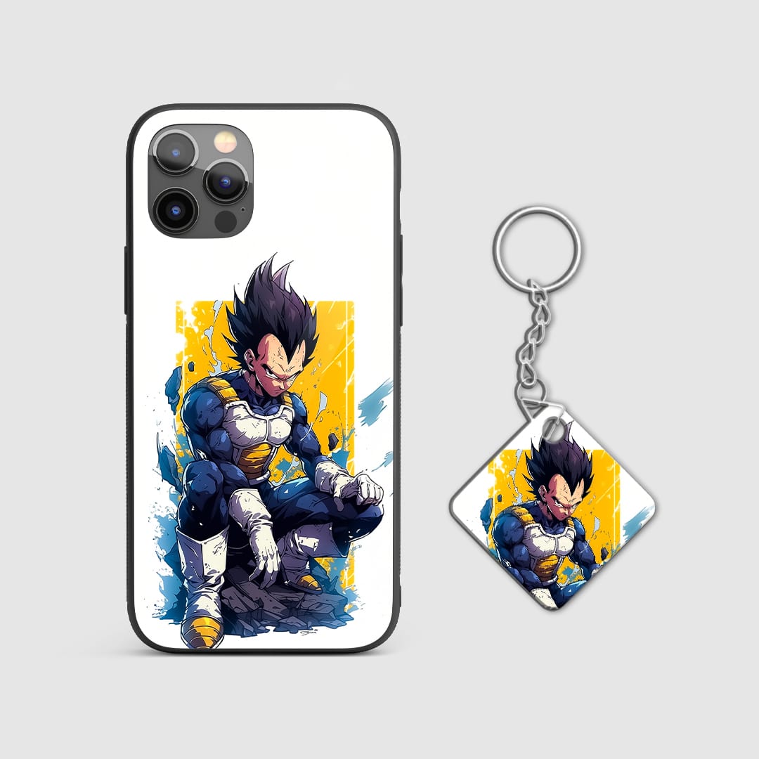 Back view of Vegeta Graphic Case featuring bold Saiyan design with Keychain.