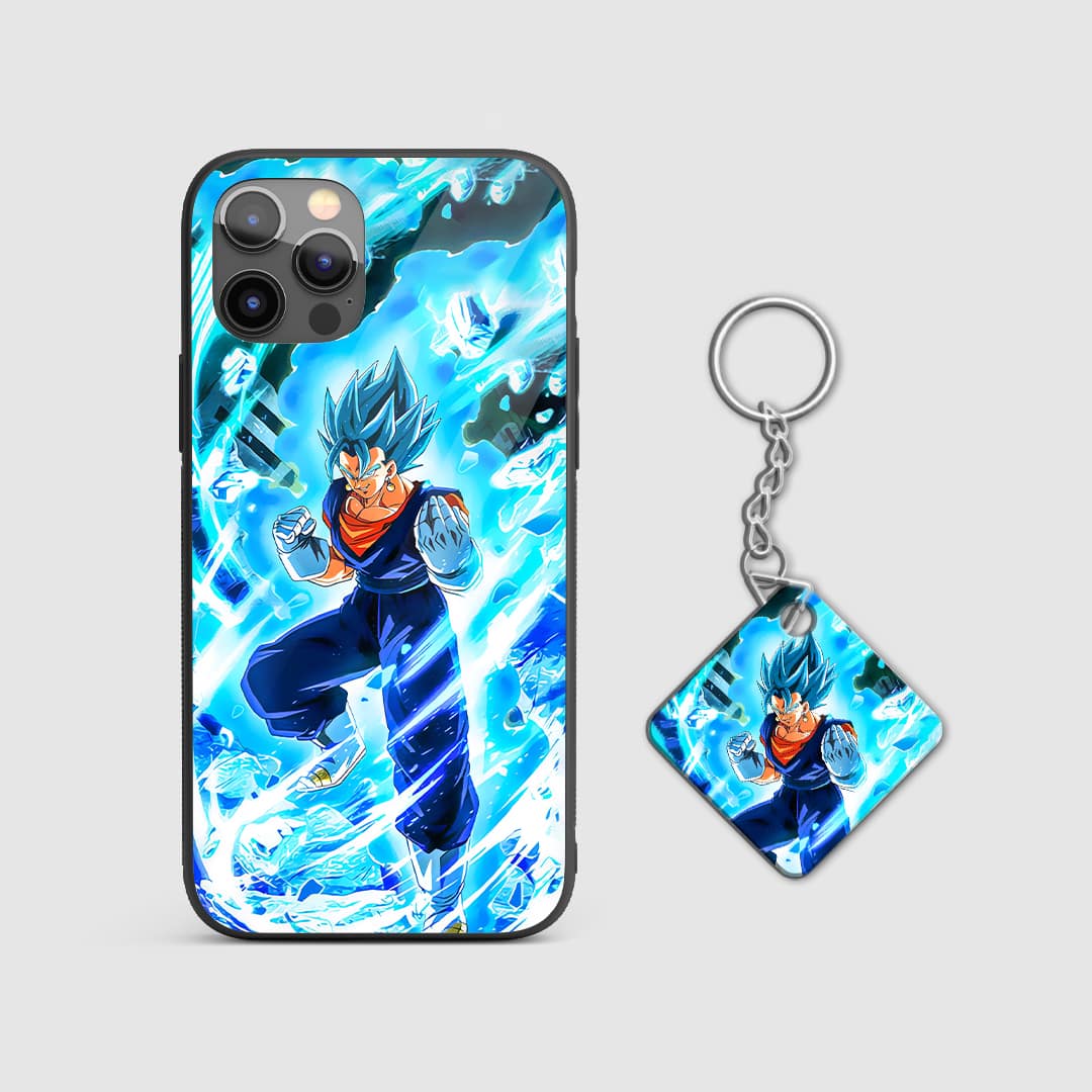 Illustration of Vegito showcasing his fusion strength and energy on the phone case with Keychain.
