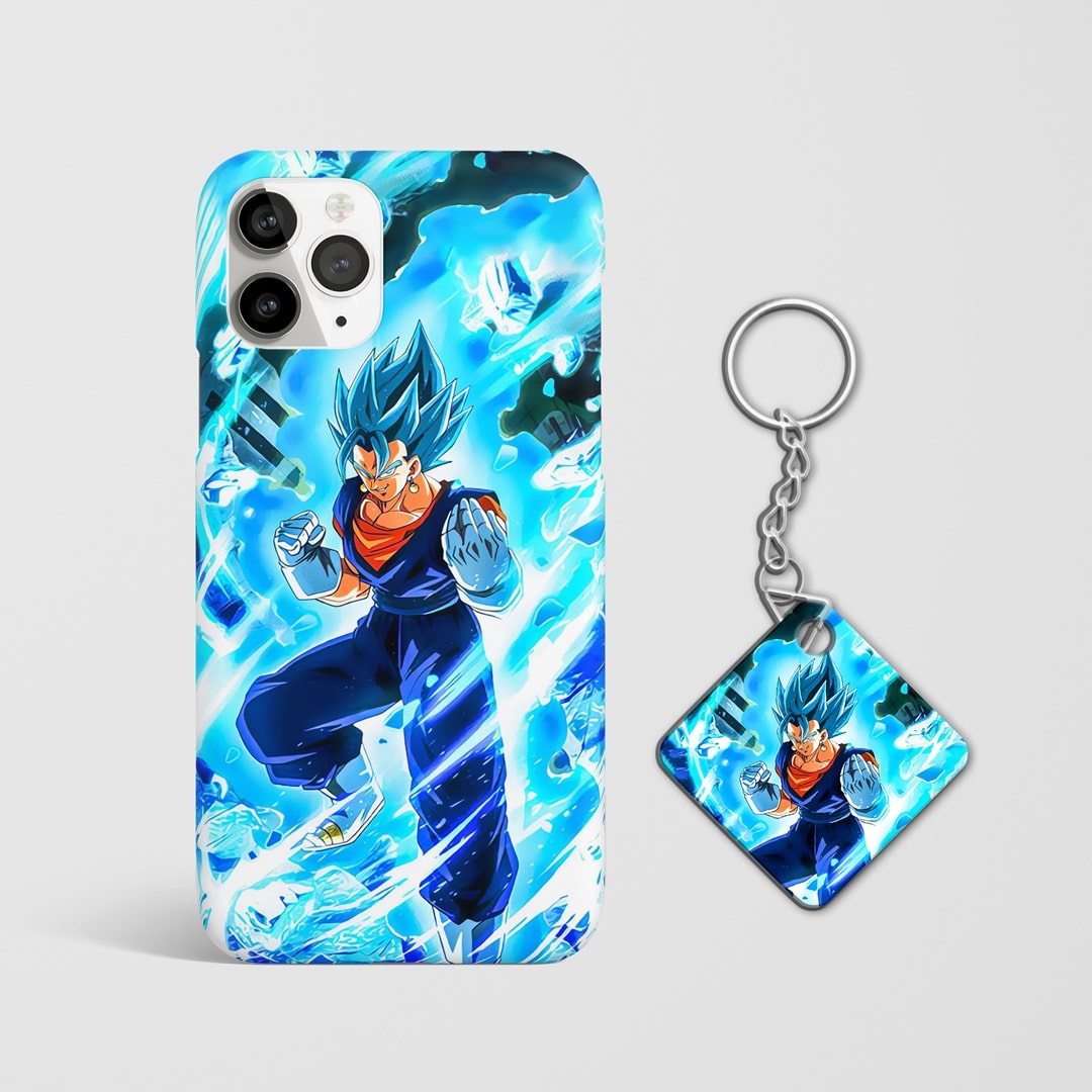 Close-up of Vegito's intense expression on phone case with Keychain.