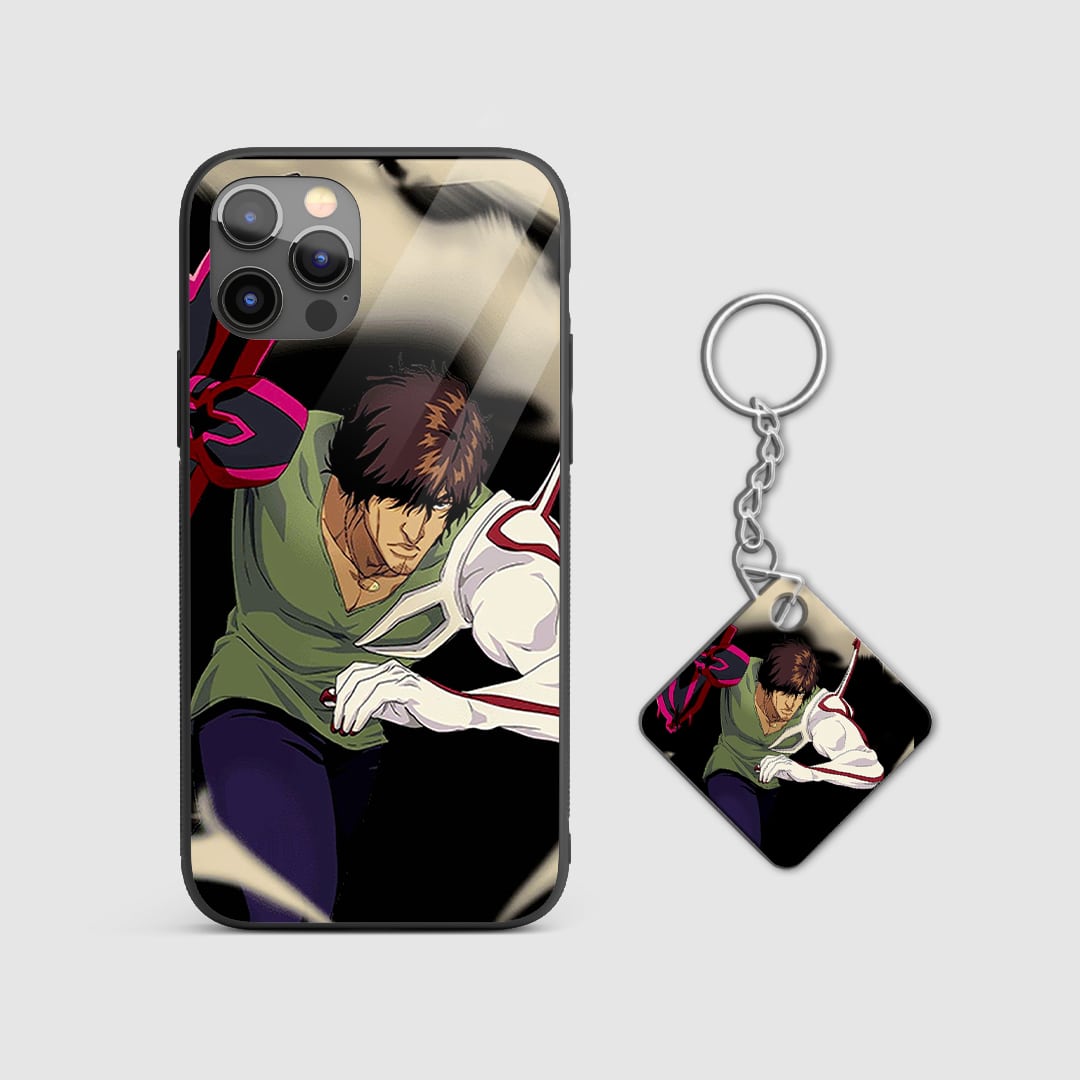 Powerful design of Yasutora Sado from Bleach on a durable silicone phone case with Keychain.