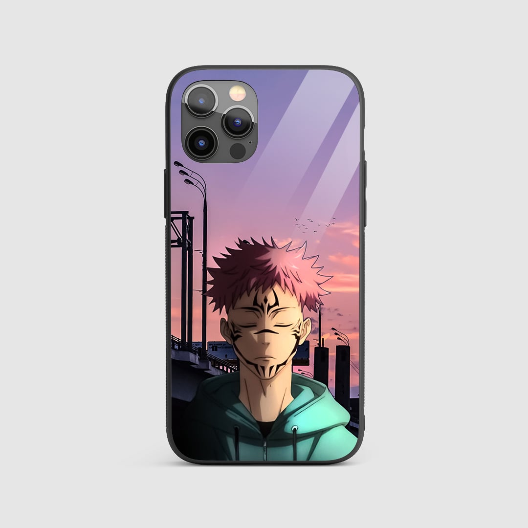 Yuji Aesthetic Silicone Armored Phone Case featuring a stylized artistic depiction of Yuji Itadori.