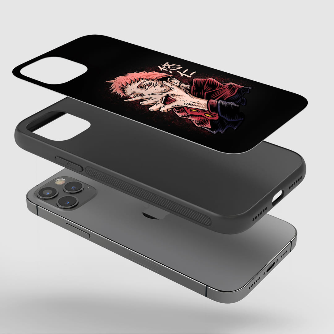 Yuji Hand Phone Case installed on a smartphone, ensuring complete access to all controls and ports.