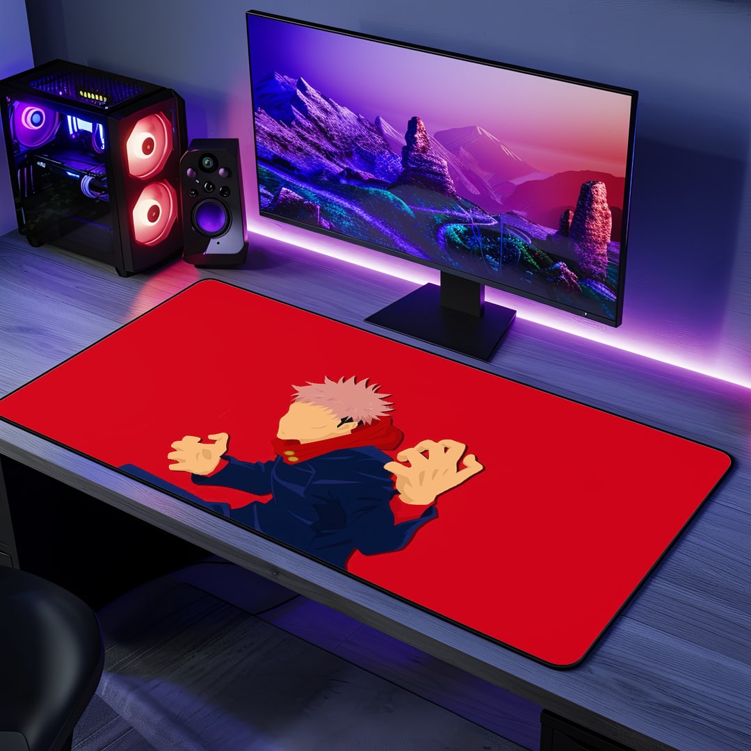 Yuji Itadori Minimal Desk Mat with clean anime artwork