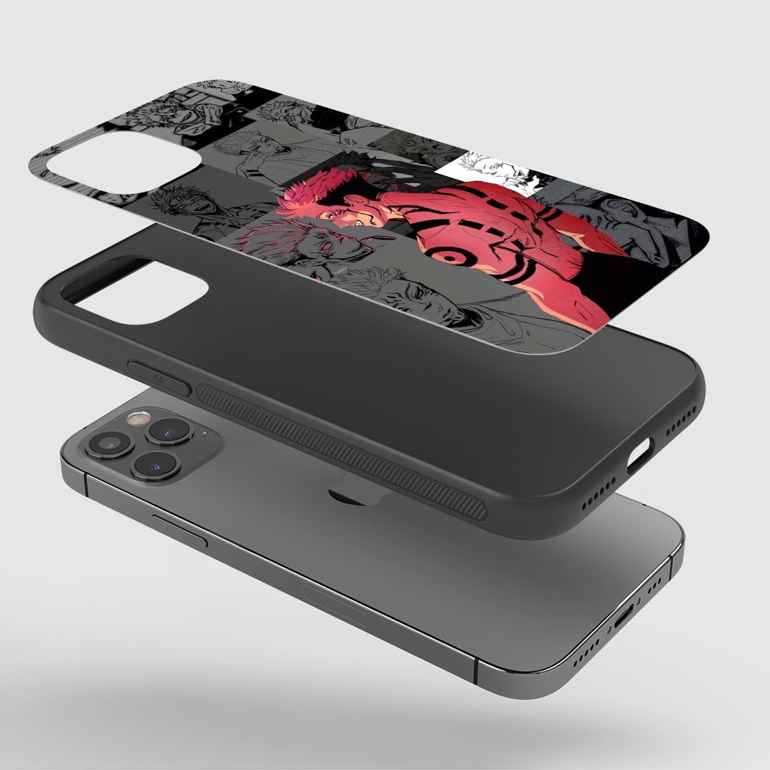 Yuji Red & Black Phone Case installed on a smartphone, providing complete protection and access to all functions.