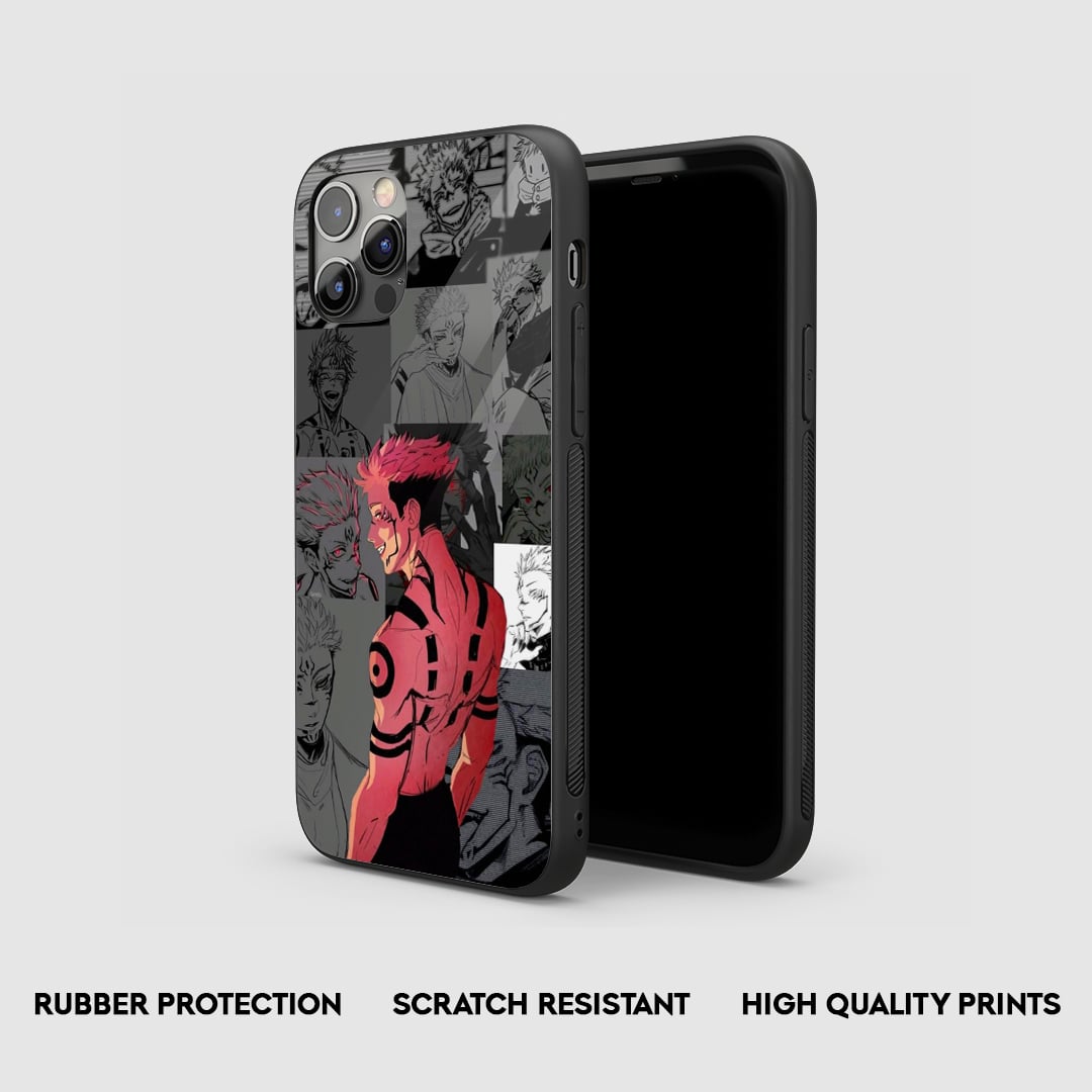 Side view of the Yuji Red & Black Armored Phone Case, emphasizing its thick, protective silicone.