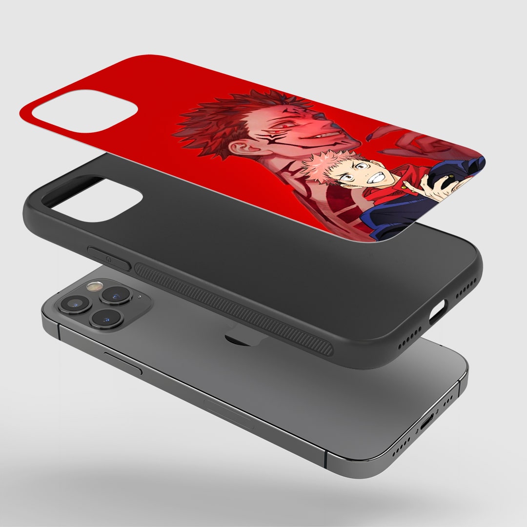 Yuji Itadori Red Phone Case installed on a smartphone, providing full access to all buttons and ports.