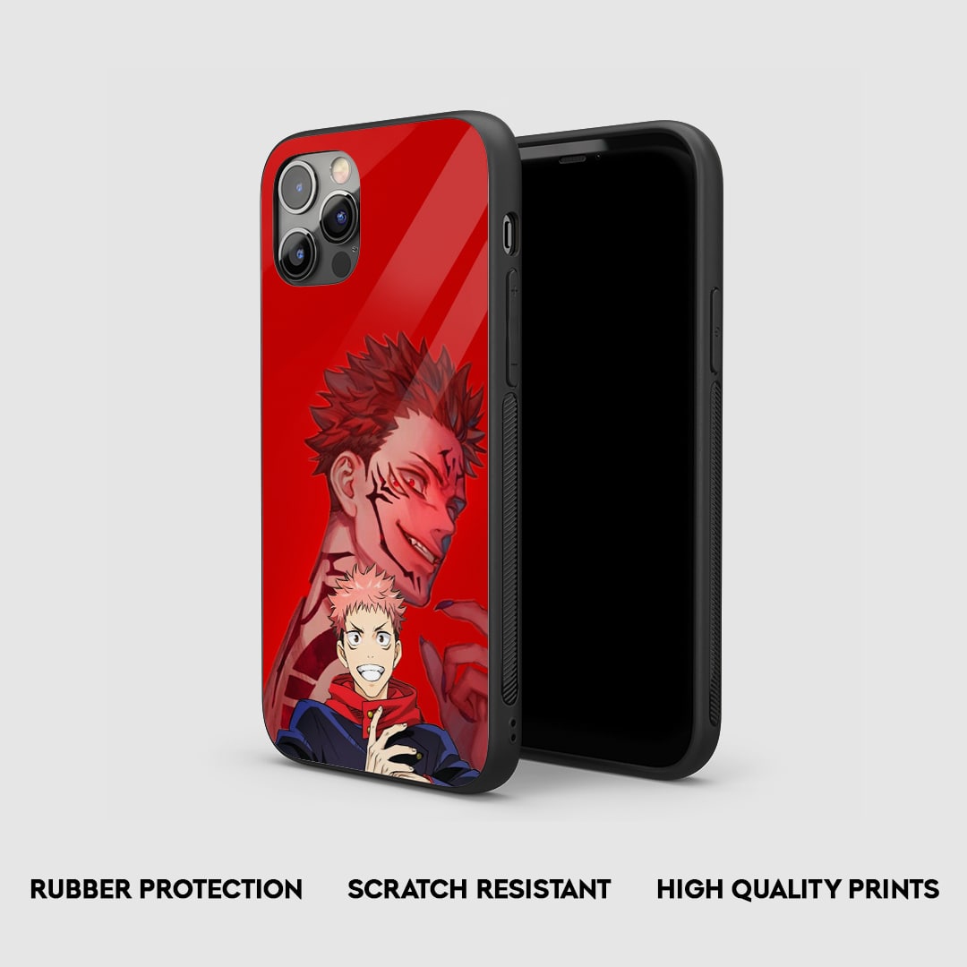 Side view of the Yuji Itadori Red Armored Phone Case, highlighting its thick, protective silicone.