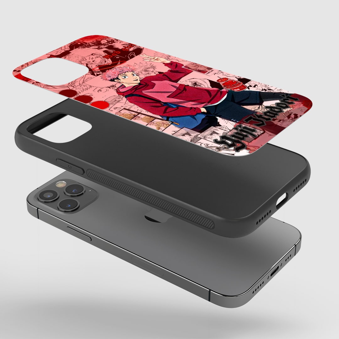 Yuji Red Theme Phone Case installed on a smartphone, ensuring full accessibility to all controls and ports.