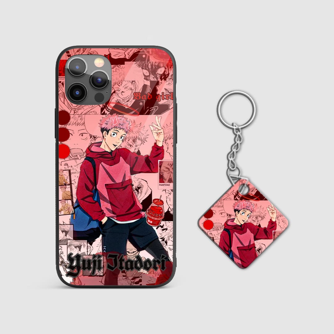 Vibrant red silicone phone case capturing the essence of Yuji Itadori’s energetic character with Keychain.