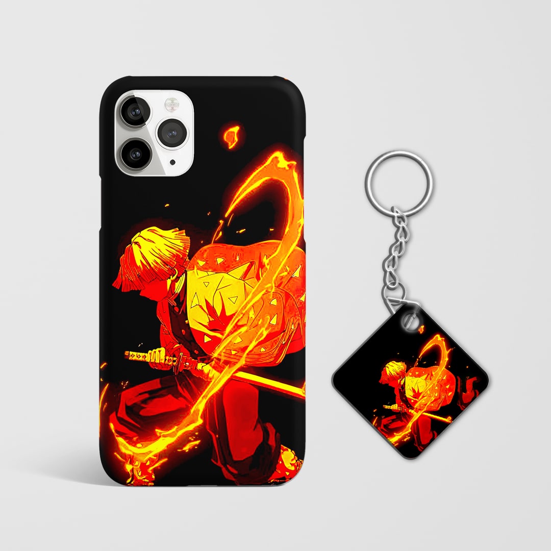Back design of Demon Slayer Zenitsu Bright Flame case with Keychain