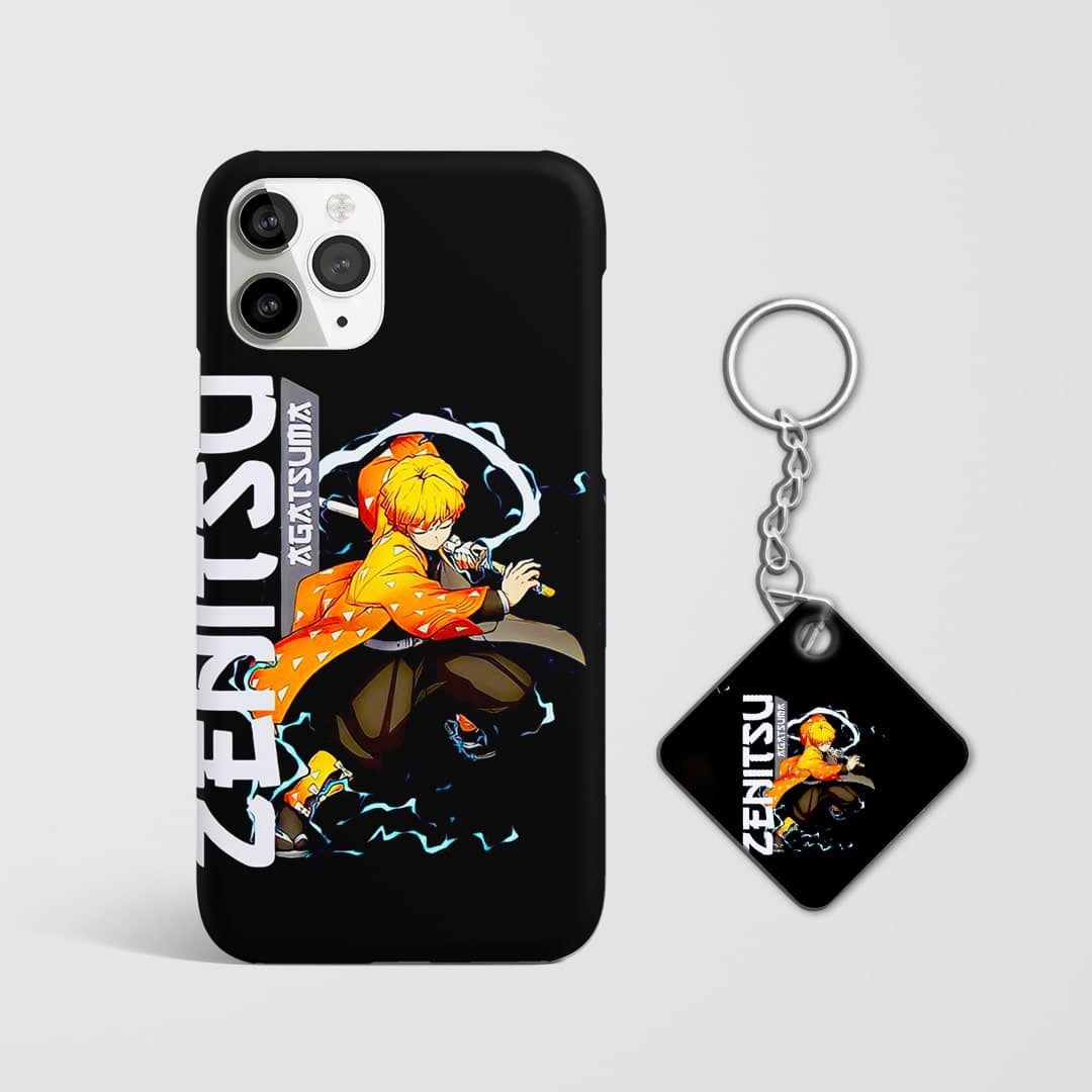 Back design of Demon Slayer Zenitsu Name case with Keychain