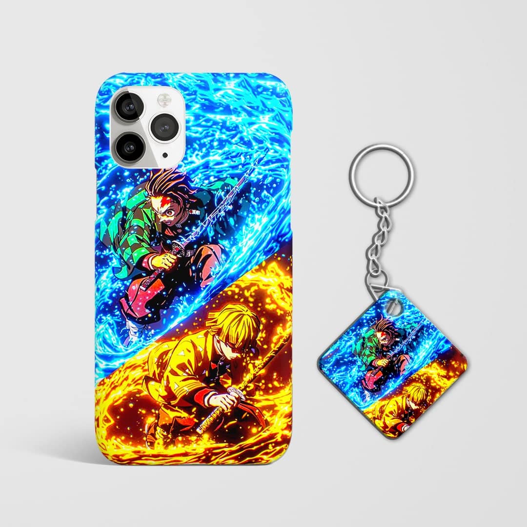 Back design of Demon Slayer Zenitsu x Tanjiro case with Keychain